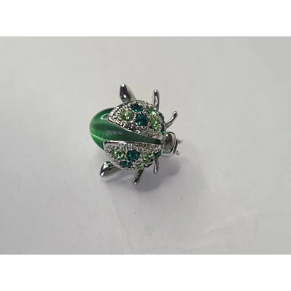 New Vintage Inspired Green Beetle Brooch With Rhinestones